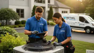 HVAC technician performing AC repair service in Silver Spring MD home