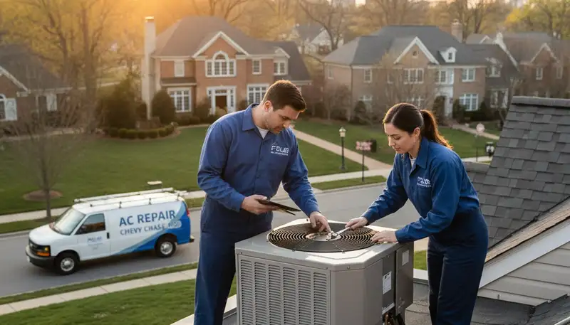 HVAC technician performing professional AC repair service in Silver Spring, MD home