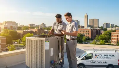 Professional AC repair technician servicing air conditioner in Silver Spring, MD