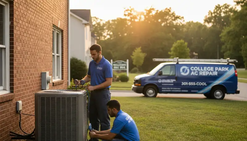 HVAC technician performing AC repair service in Silver Spring MD home