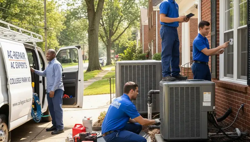 Professional AC repair technician servicing air conditioning unit in Silver Spring MD