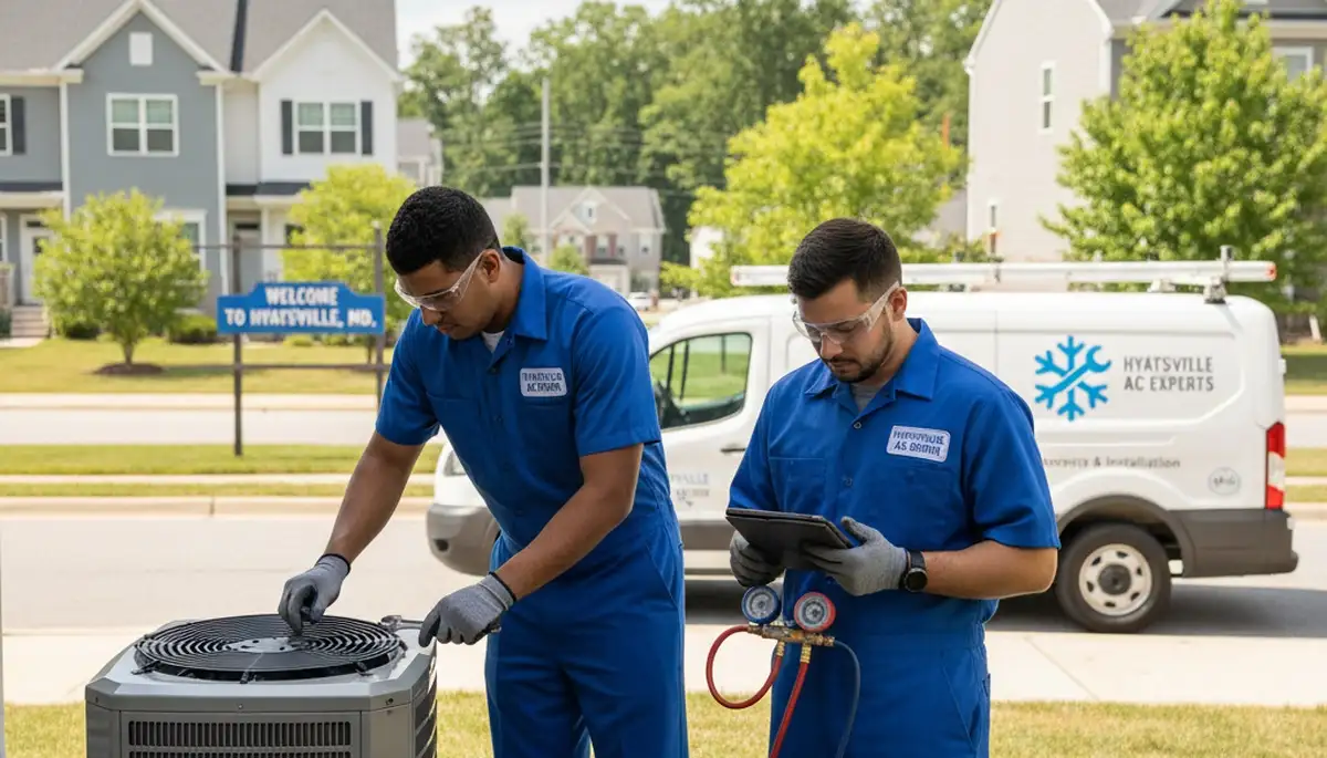 HVAC technician performing AC repair service in Silver Spring MD home
