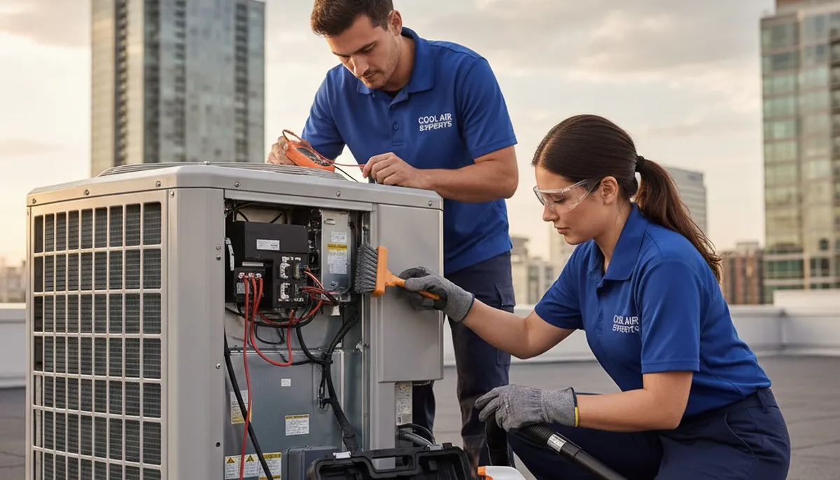 Technician performing professional AC repair in Silver Spring, MD for residential cooling system