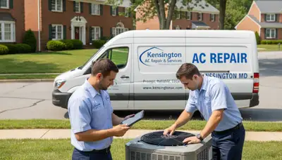 Professional AC repair technician servicing cooling unit in Silver Spring, MD