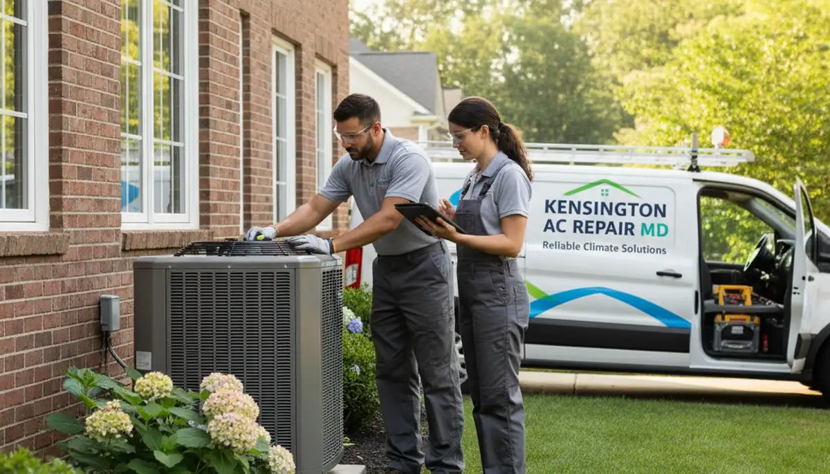 Professional AC repair technician servicing air conditioner in Silver Spring, MD