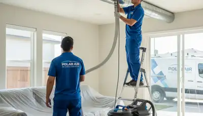 Technician cleaning air ducts in Silver Spring MD home for improved HVAC airflow and air quality