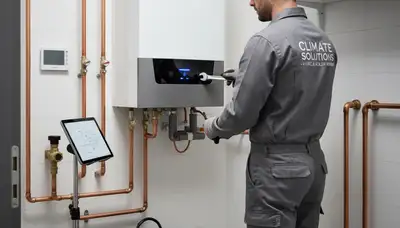 Technician performing boiler repair service in Silver Spring, MD home for Five Star Cooling