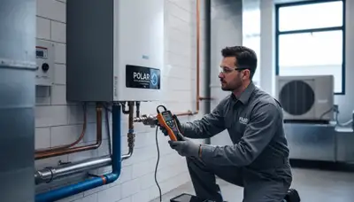 Technician performing boiler repair service in Silver Spring, MD home for Five Star Cooling