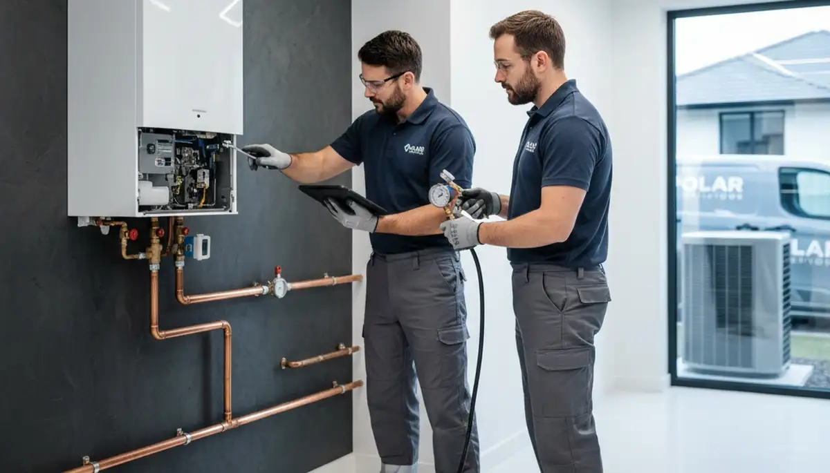 Technician performing boiler repair in Silver Spring, MD for residential heating system maintenance
