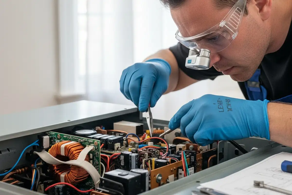 Technician performing detailed AC component repair at a Silver Spring, MD home for reliable cooling performance